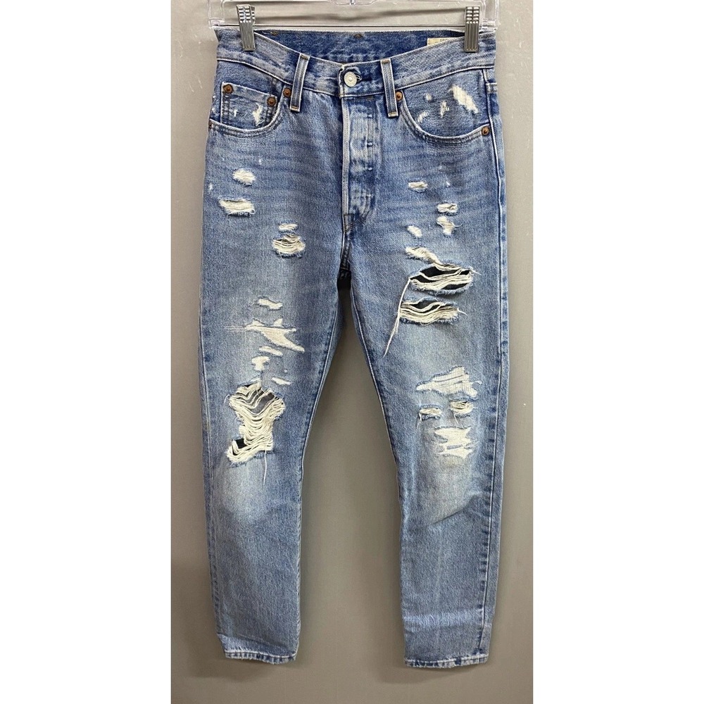 Levi's 501 150th Anniversary Edition Skinny Jeans Womens 27W Blue Distressed